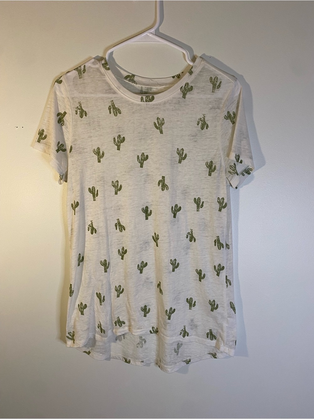 Zoe + Liv Cream Tee with Green Cactus Print
